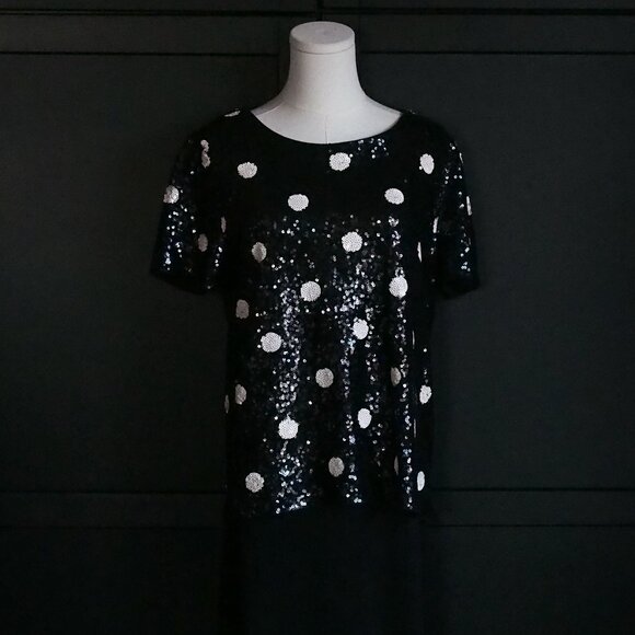 J. Crew Factory | NWT Stunning Polka Dot, Sequin, Short Sleeve Top in Cotton - Picture 2 of 5
